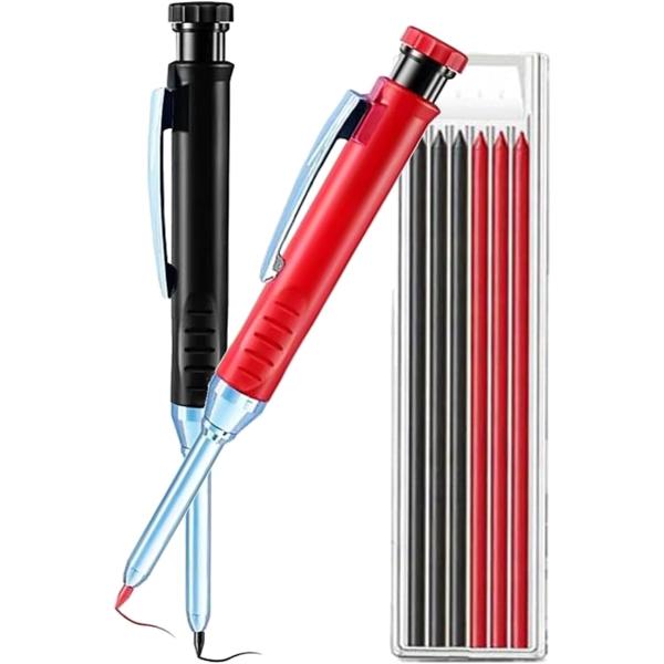 すみつけシャープペンシル 建築用 2本セット 替芯付き 2.8mm 墨付け 木工 大工用鉛筆( 赤・...