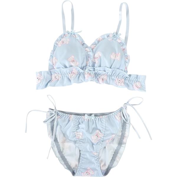 大きいサイズ ゆめかわ フリフリ ノンワイヤー ブラ ショーツ セット( ウサギ・ブルー,  XL)