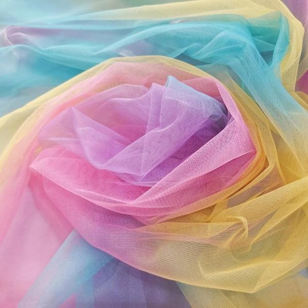 レインボー チュール 生地 鮮色 幅150cm ソフト カラフル レース 手芸 衣装( レインボー,...