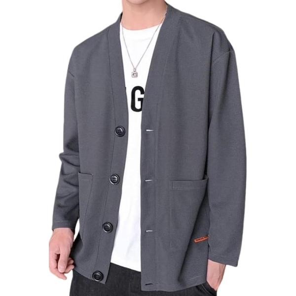 エンプティオ 長袖 ポケット付き カーディガン ワッフル ドライ メンズ オーバー ニット オーバー...