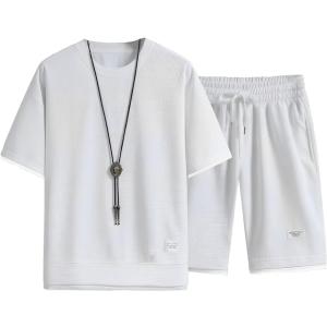 エンプティオ 半袖 上下セット ジャージ セットアップ メンズ パンツ スウェット ストリート (ダブルホワイト XL)の商品画像
