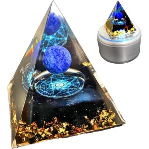 オルゴナイト パワーストーン 天然石 ピラミッド LED回転台付き 癒しグッズ 水晶 ラピスラズリ 浄化 (ラピスラズリ 黒曜石 浄化)の商品画像