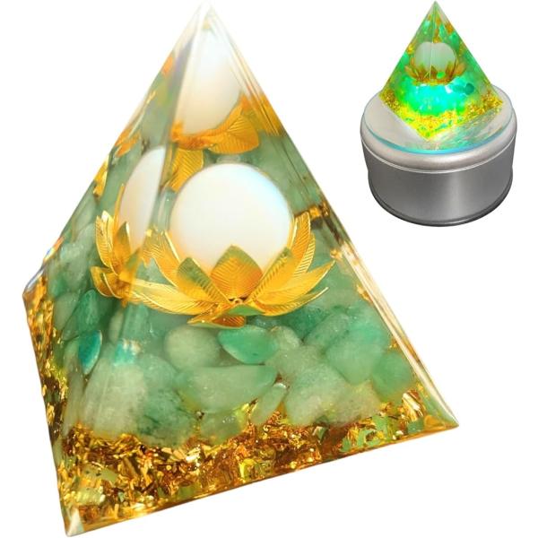オルゴナイト パワーストーン 天然石 ピラミッド LED回転台付き 癒しグッズ 水晶 白翡翠 希望(...