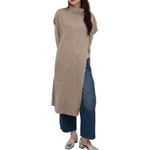 レイヤード スタイル が 楽しめる1着 レディース ハイネック ロング ベスト M-L(ベージュ, ...