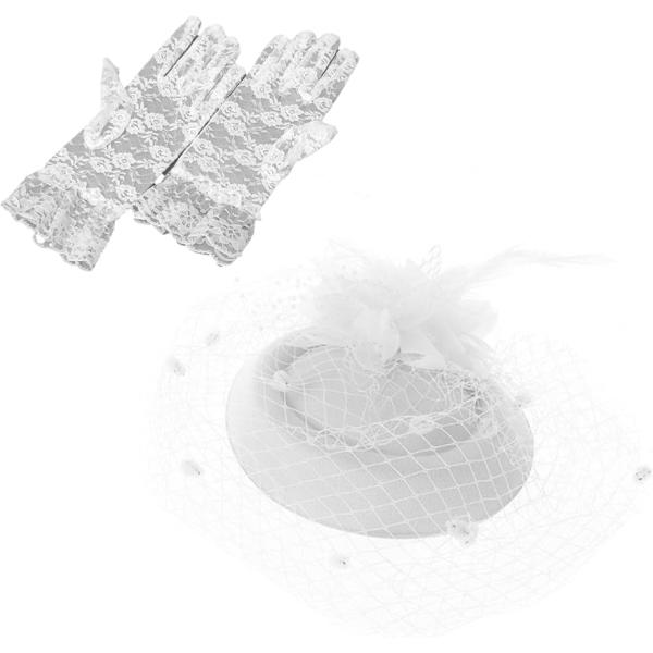 ヘッドドレス レース 手袋 セット トーク帽 カクテルハット ブライダル ウェディング 礼装(ホワイ...