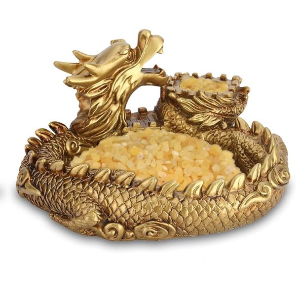 龍の置物 さざれ石 セット 風水 浄化用 玄関 金 銅 グッズ 金運 竜神 辰 オブジェ(ゴールド龍...