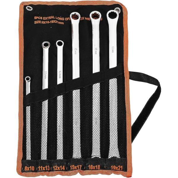 超ロングストレート メガネ レンチ 6本組セット 鏡面 ミラー 仕上げ 熱処理 ミリサイズ 12角 ...