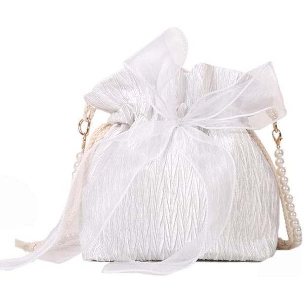 巾着バッグ ショルダーバッグ レディース ポシェット 浴衣バッグ 巾着ポーチ パール リボン 小さめ...
