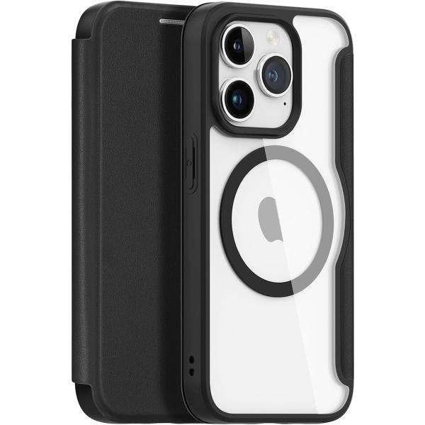 iPhone ケース 手帳型 ワイヤレス充電対応 薄型 PUレザー 背面 クリア MDM (ブラック...