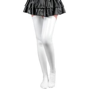 ぴゅありぼん PUレザー エナメル調 つやテカ ロング ニーハイソックス フリーサイズ( ホワイト)