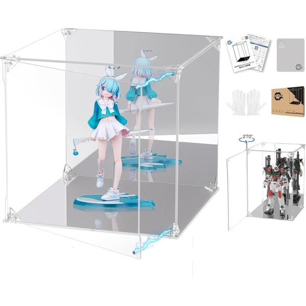 フィギュアケース UVカット アクリルケース マグネット付き 前扉 ショーケース (台座+背面ミラー...