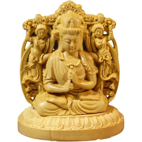 大日如来 仏像 木彫り 如来像 木製彫刻 ツゲ製 高級木彫り 両面彫刻 仏教美術 仏壇仏像 開運 厄...