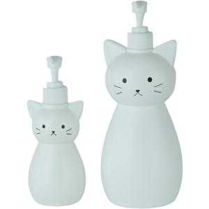 ネコのディスペンサー ホワイト Sサイズ + Lサイズ 白猫 ペアボトル 2種セット シャンプー トリートメント ハンドソープ( 白)｜horikku
