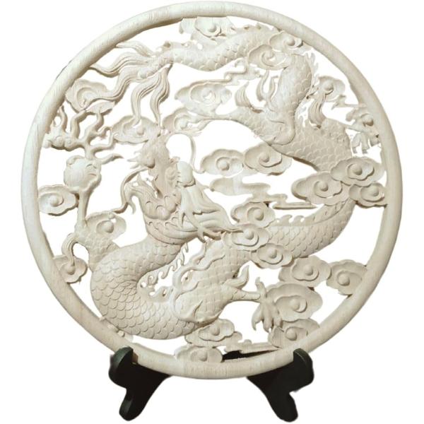 龍 竜 ドラゴン 縁起物 魔除け レリーフ 木製 幸運 開運 風水 木彫り インテリア オブジェ オ...