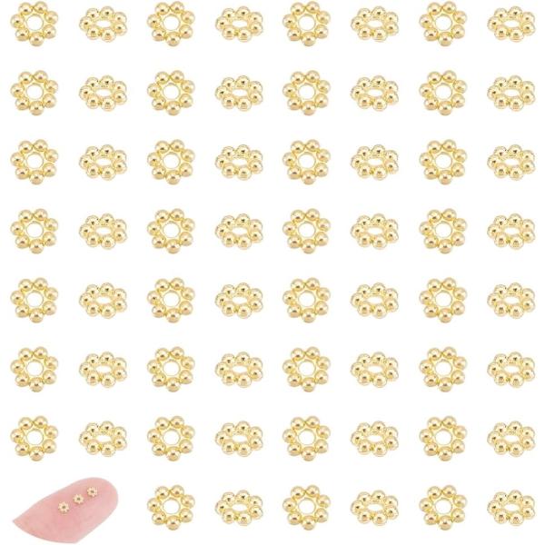 80個 フラワービーズ3mm ゴールド スペーサービーズ 菊座 花座 ステンレスビーズ メタルビーズ...