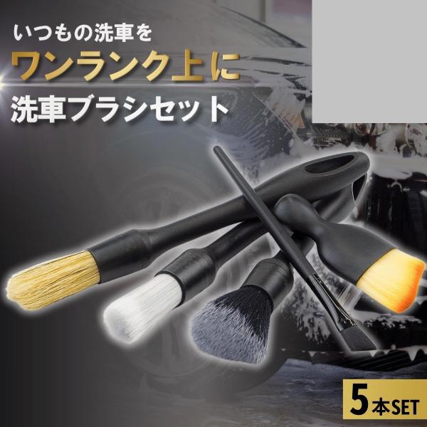 収納袋付5本セット洗車ブラシ ボディ用 ホイール用 筆 隙間 タイヤブラシ ディテールブラシ 洗車グ...