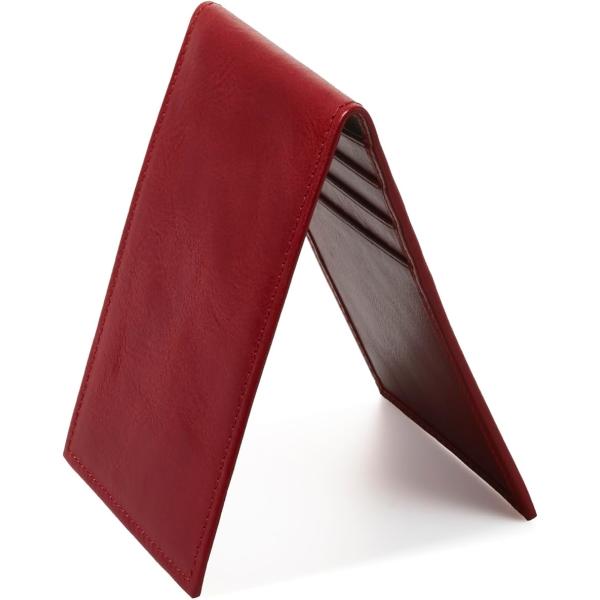 カードケース メンズ 本革 カード入れ 2つ折り 定期券 クレジットカード 薄型 スリム( Red)