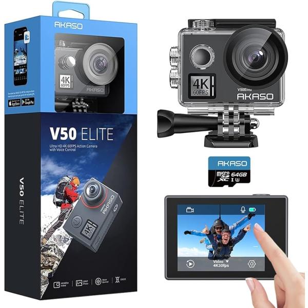 アクションカメラ 4k60fps タッチスクリーン式 64GB WiFi搭載 音声制御 EIS手ぶれ...