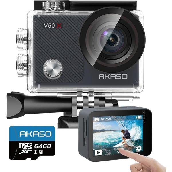 アクションカメラ 4K30fps 20MP 64GB microSDメモリーカード付き 新版6軸手ぶ...