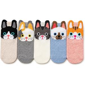 靴下 レディース ソックス 5足セット 猫柄 スニーカーソックス アンクル丈 くるぶし丈 綿 (カラ...