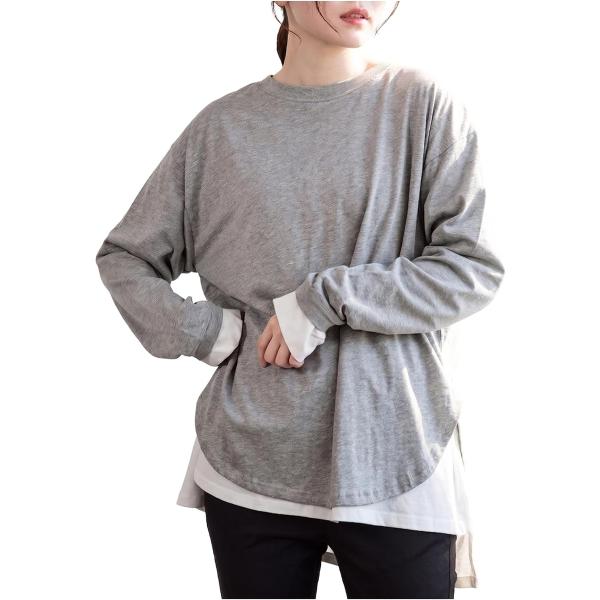 ラウンドヘム tシャツ レディース 長袖 ロンt ゆったり 大きいサイズ 春夏 おしゃれ 綿 かわい...