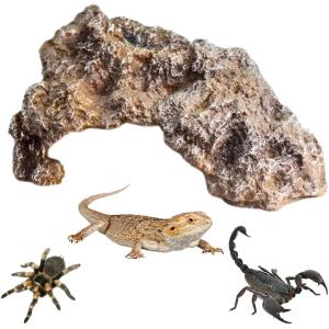 爬虫類 レオパ シェルター 岩風 隠れ家 トカゲ 亀対応 自然石デザイン 幅14 x 奥9 高さ6.7cm (サンド)