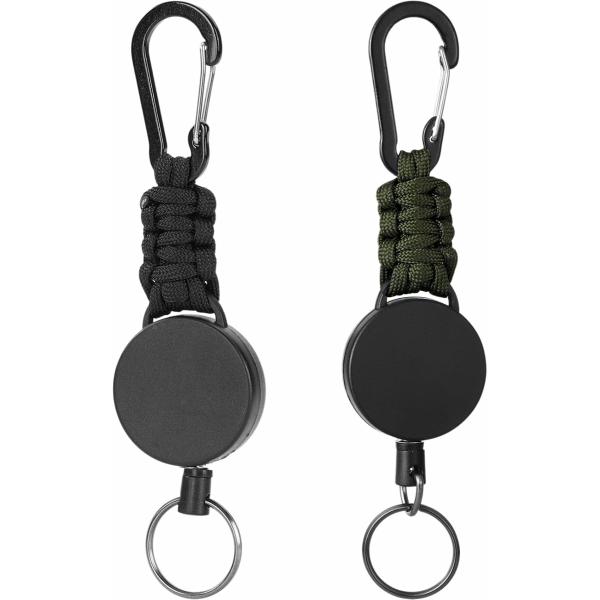 リールキーホルダー カラビナ付き 2個セット キーリール (ブラック＋アーミーグリーン,  16x4...
