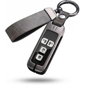 ホンダ車用 スマートキーケース 高級亜鉛合金フレーム レザー調素材 全面保護 耐衝撃 キーホルダー付き (グレー/TPUカバー)