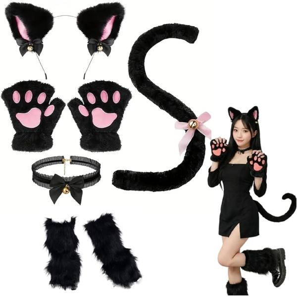 猫 コスプレ 小物 7点セット 猫耳 カチューシャ レッグカバー コスチューム 白猫 黒猫 可愛い ...