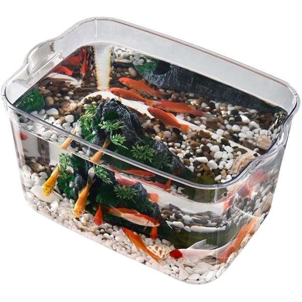 水槽 広口設計 各丸デザイン メダカ水槽 透明アクリル素材 金魚鉢 プラスチック 大型 (クリア, ...