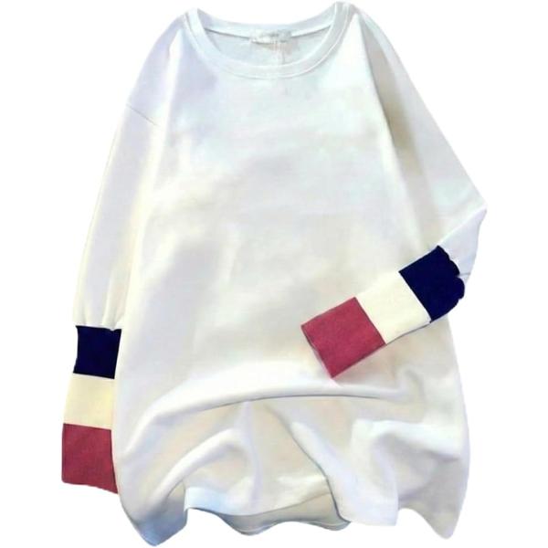 長袖 Tシャツ レディース ロンT 袖口 配色 ボーダー ゆったり トップス (ピンク,  2XL)