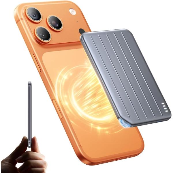 モバイルバッテリー MagSafe対応 超薄型 8mm 軽量 小型 8000mAh マグセーフ マグ...