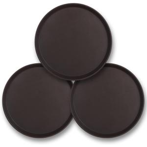 お盆 トレー 丸 滑らない おしゃれ キッチン 飲食店 カフェトレー トレンチ 業務用 3枚 (ブラウン, 28cm)