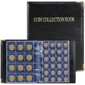 コインアルバム 360枚収納 コインファイル 2種類のポケットサイズ 3x3cm / 4x4cm PUレザー 記念硬貨 古銭 (ブラック)