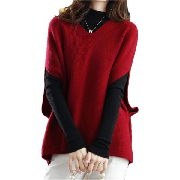 ニット ベスト レディース トップス Vネック ポンチョ風 重ね着 おしゃれ セーター 柔らかい 無...