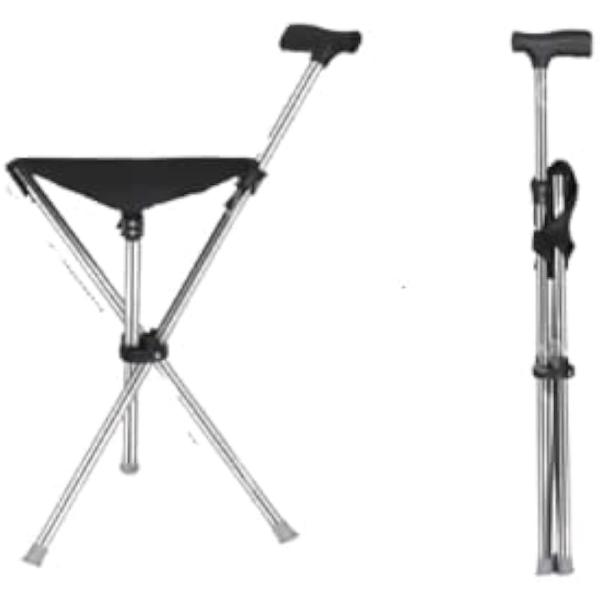 折りたたみ ステッキチェア 軽量 シニア 杖機能 歩行支援 持ち運び 耐荷重 外出 座れる杖 (シル...