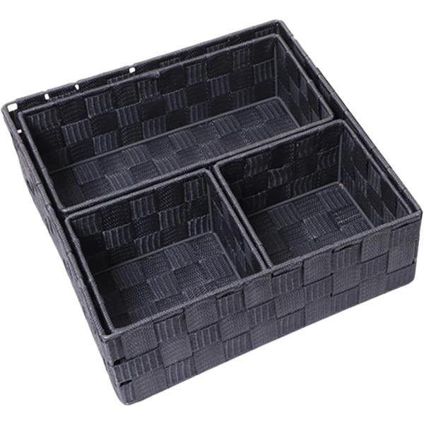 小物収納ボックス 編み おしゃれ かご 卓上 バスケット 4サイズセット (グレー)