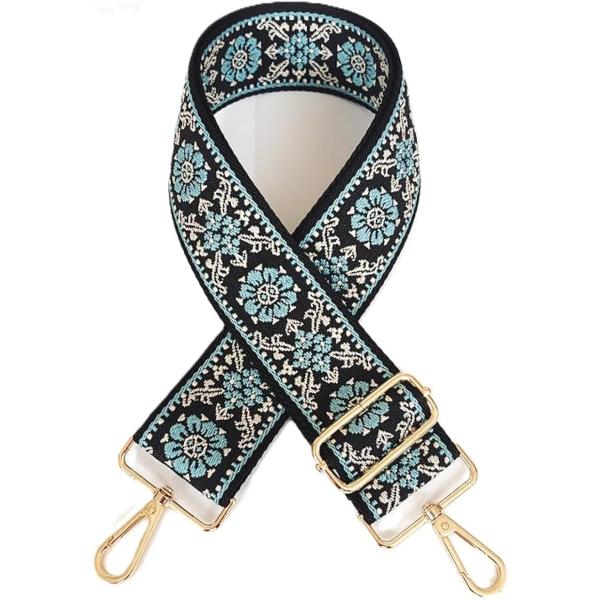 ショルダーストラップ ショルダーベルト 太め バッグ用 肩紐 (ブラック/ライトブルー)