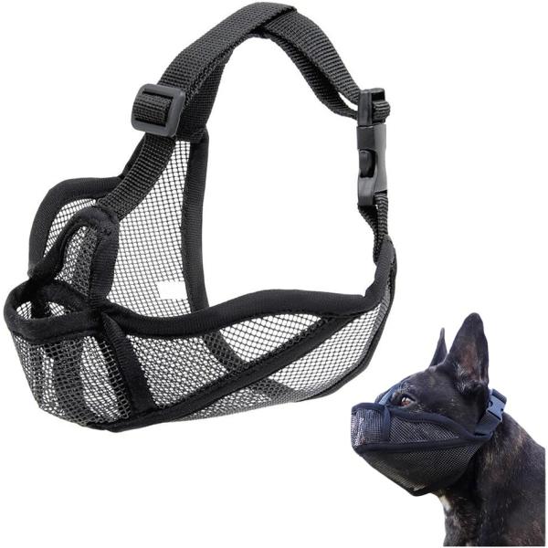 マズル 口輪 犬 メッシュ 短頭 ブルドッグ トレーニング (ブラック,  S)