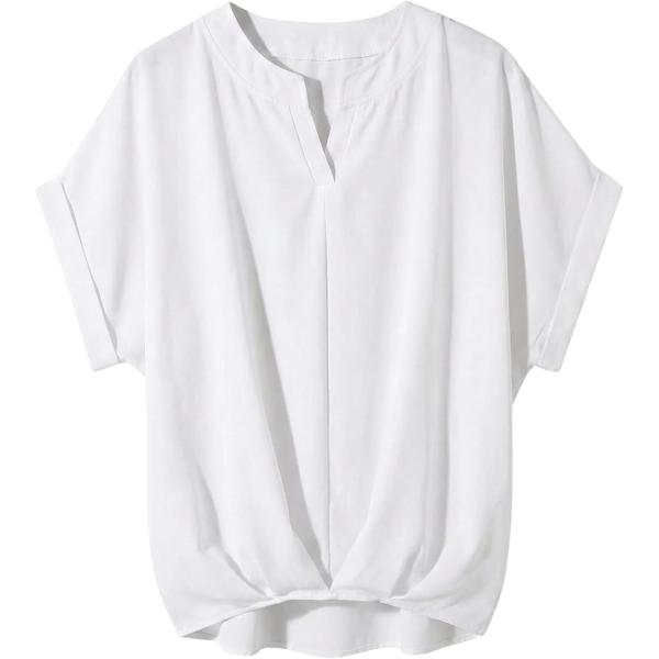 アイボリー トップス レディース シャツ ブラウス 半袖 Vネック 無地 おしゃれ 大きいサイズ 春...
