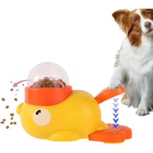 自動給餌器 黄色のアヒル給餌器 ペット知育おもちゃ 知育玩具 犬猫兼用 餌やり機 早食い防止 ストレス軽減 ノーズワーク対応 (イエロー)
