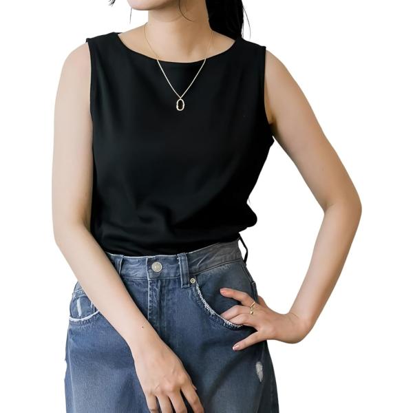 エンプティオ ボートネック タンクトップ きれいめ ノースリーブ カットソー フェミニン レディース...