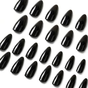 ネイルチップ 黒 ブラック 単色 つけ爪 ポイント ミディアム 24枚 12サイズ 艶 シンプル 大人 上品 (ブラック, ミディアム)
