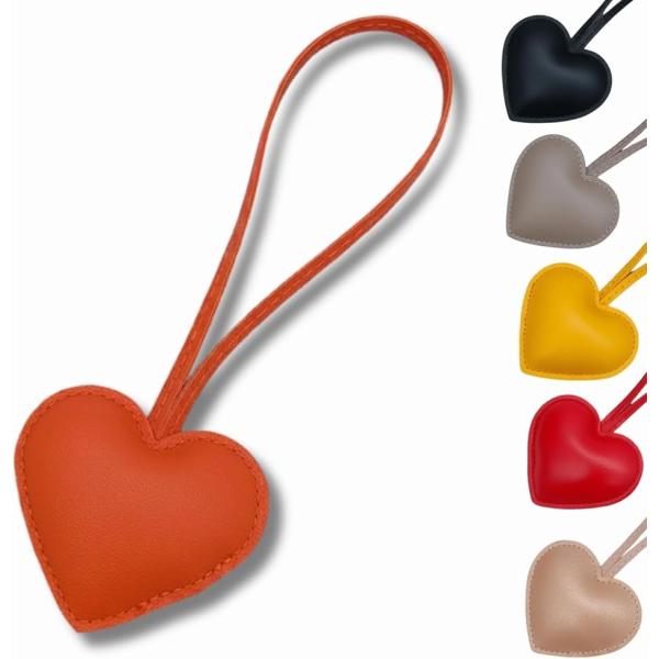 ハート バッグチャーム キーホルダー 大人可愛い レザー スクバ レディース (オレンジ,  幅6....