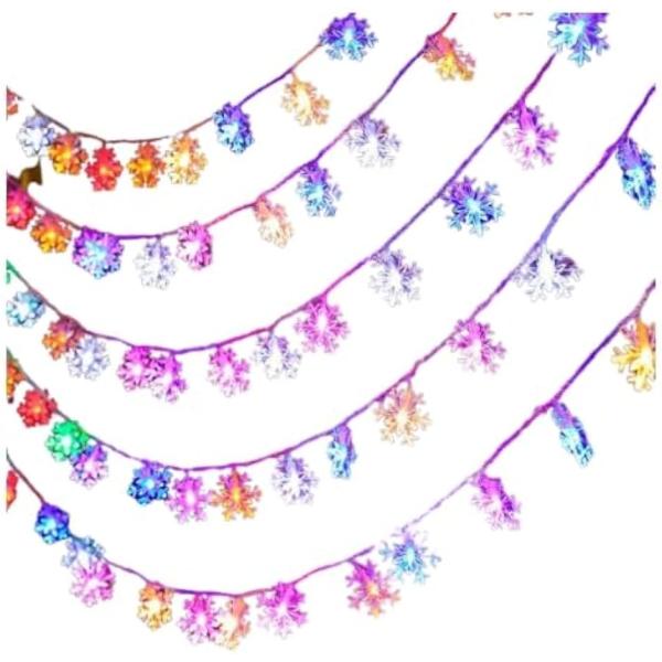 クリスマス 雪の結晶 LED USB ストリングライト 電池式 リモコン 8モード 屋内外 (カラフ...