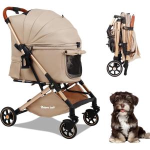 ペットカート 犬 バギー 4輪 小型犬 中型犬 多頭 ペットキャリーカート ワンタッチ折り畳み 自立式 一体型 軽量 MDM (カーキ, 中型)