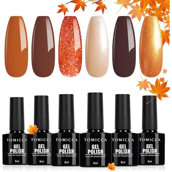 ジェルネイル 6色 8ml UV/LED対応 秋ネイルジェルセット 初心者からプロまで使える (秋-...