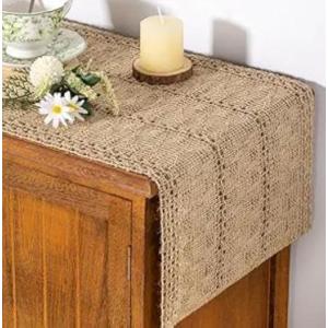 テーブルランナー リネン 亜麻布 マクラメ フリンジ 北欧風 ナチュラル インテリア 業務用 (ブラウン, 30cmx180cm)