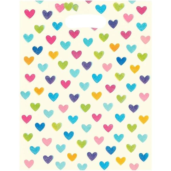 ギフトバッグ 100枚セット 手提げ袋 ポリ袋 小判抜き ビニール袋(ハート,  25cmx35cm...