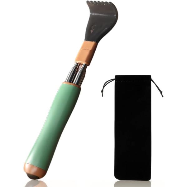 孫の手 伸縮 樹脂製 携帯用 コンパクト 背中かき棒 ツボ押し機能付き(グリーン)